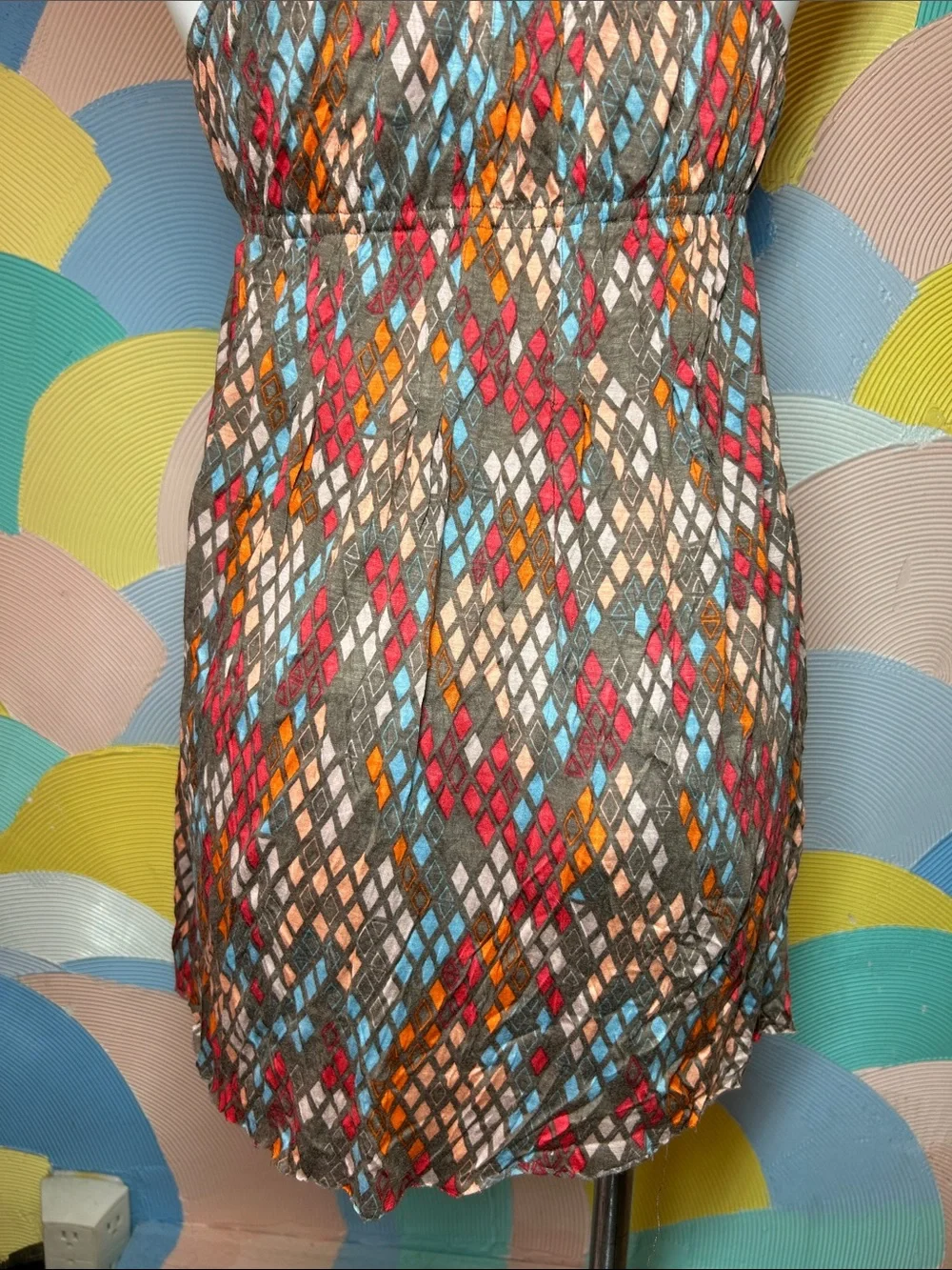 Free People 2010s  Sleeveless Multicolor Diamond-Pattern Summer Dress sz M